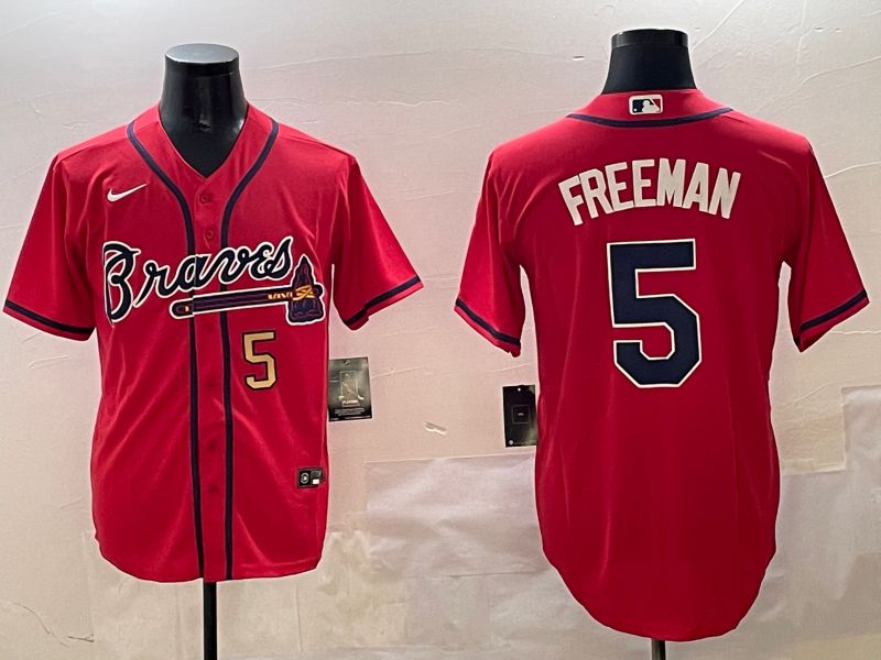 Men Atlanta Braves 5 Freeman Red Game 2025 Nike MLB Jersey style 3